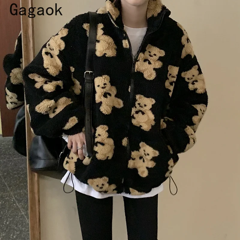 Женская зимняя куртка с отложным воротником Gagaok полная мультяшная Свободная на