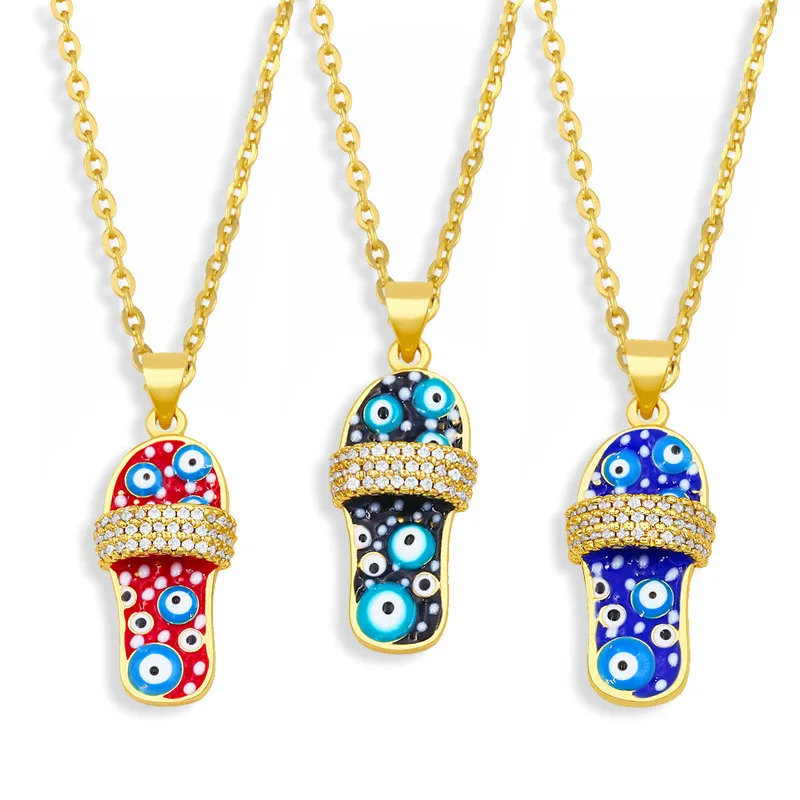 

New Fashion Hip Hop Sandal Necklaces For Women Creativity Red Bule Black Zircon Crystal Charm Choker Necklace Boho Jewelry Gift