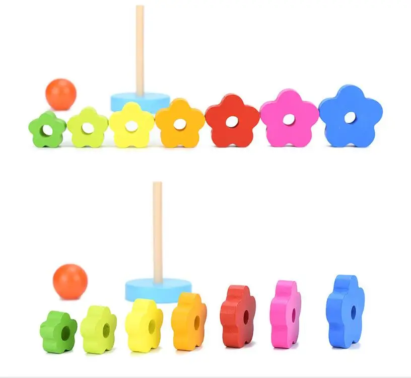 Монтессори Деревянные блоки Цвет Радуга Укладка кольцо башня образовательная