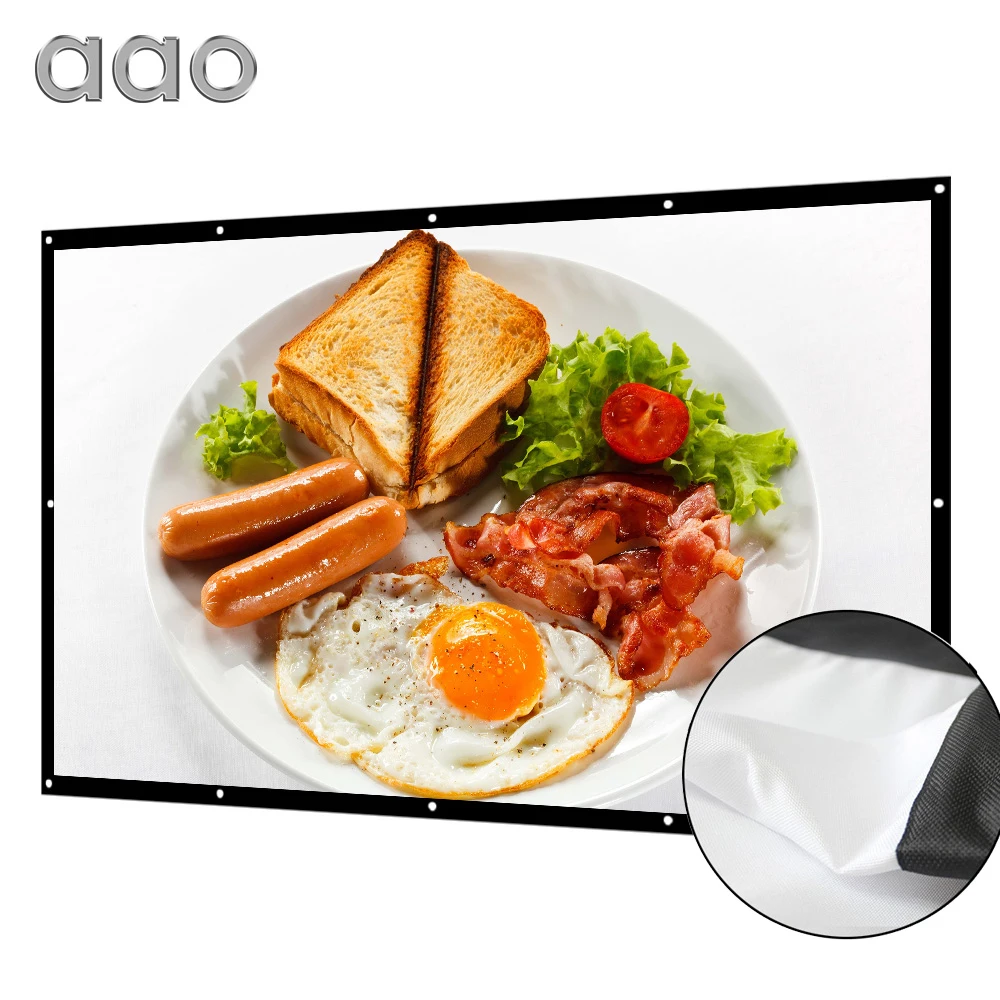 

AAO 16:9 Projector Screen 100 120 150 Inch 3D Theater Wall Matt White Projection Screen Hight-Density Portable Anticrease Canva