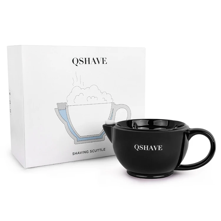 QSHAVE бритва, кружка для бритья, наполненная горячей водой, сохраняет вспененную поверхность, всегда согревает ее, большой размер, чаша ручной работы, керамическая чашка черного и белого цвета