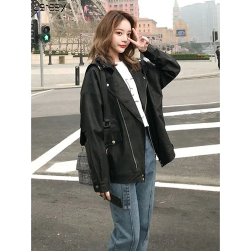 

loose wind Korean short leather jacket thin locomotive women's 2020 autumn new Pu leather jacket