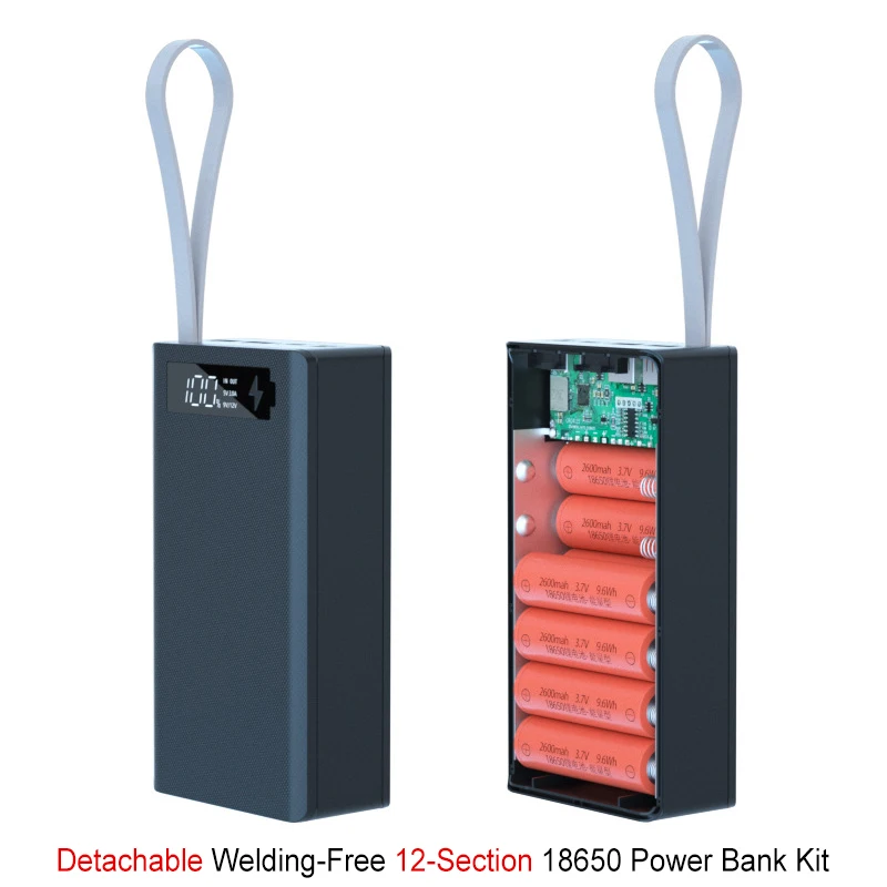 12*18650 батарея коробка для хранения DIY 18650 банк питания чехол PD QC3.0 двойной USB