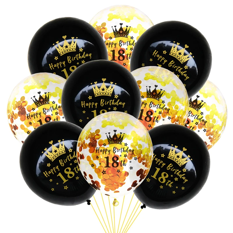 

10pcs 12 Inch Black Gold Crown Sequined Balloons /18 21 30 40 50 Anniversary Adult Birthday Party Room Background Decoration