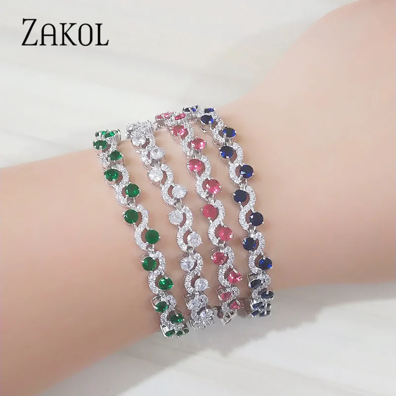 ZAKOL 4 цвета на выбор Модные женские браслеты с фианитами королевский синий камень