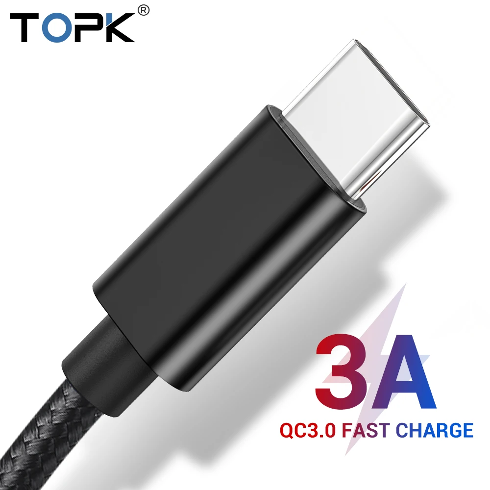 TOPK USBC Cable USB Type C Cable 3A Fast Charge Data Cable for Samsung S9+ S9 S10 Plus Xiaomi Redmi K20 Pro Phone Charger Cable