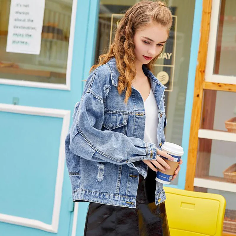 Куртка женская джинсовая составного кроя свободная уличная одежда из денима с