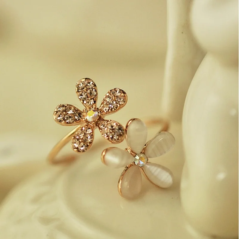 Циркон золото розовый цветок регулируемые обручальные кольца для женщин Нежный