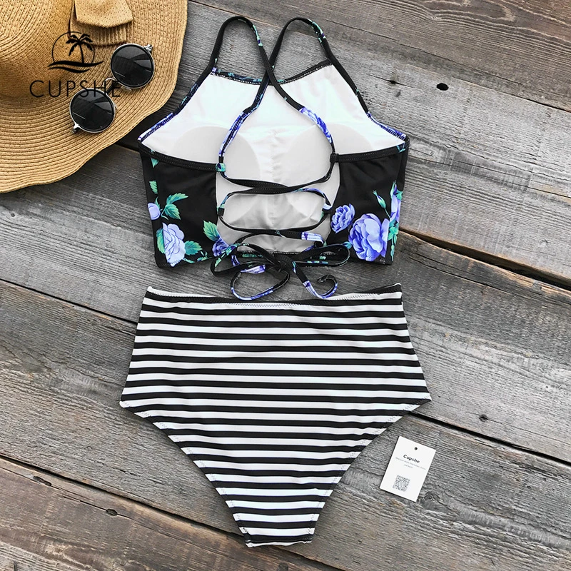 Купальник бикини CUPSHE с цветочным принтом и полосками комплект из двух предметов