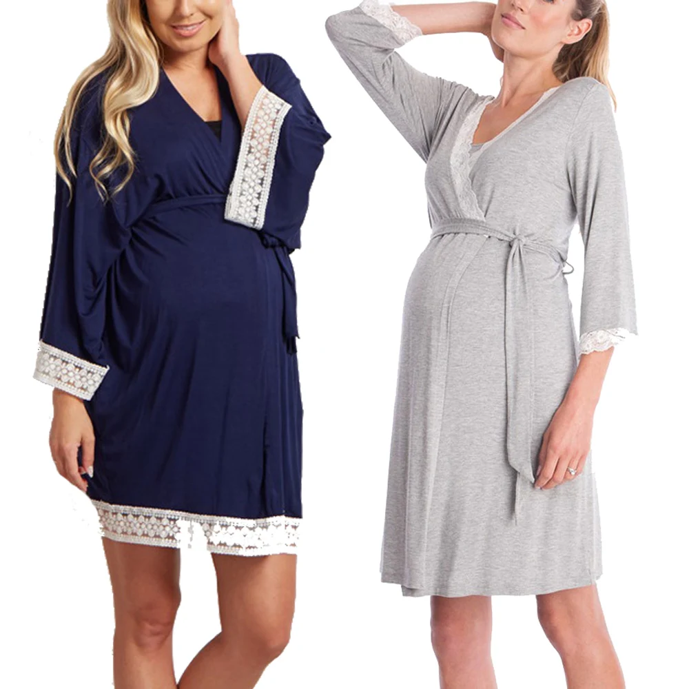 Халат для беременных женщин с кружевной отделкой и полурукавами от AliExpress WW