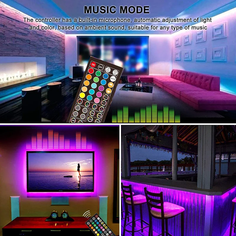 

Newly LED Strip Lights Set Sync to Music Flexible RGB Remote Color Change Room Mood Lighting Bedroom XSD88