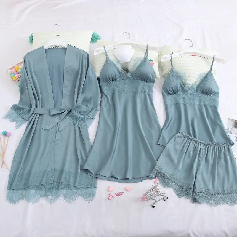 

Ночная рубашка, атласная, с кружевами, 4 шт.