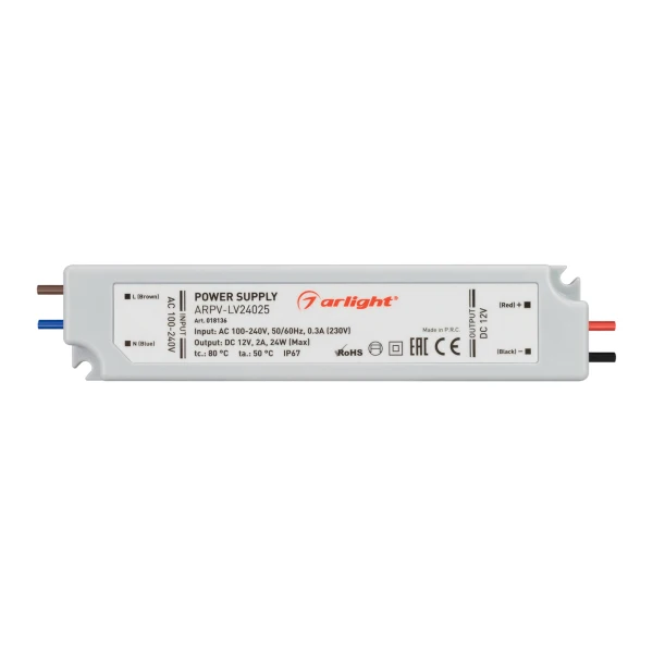 Блок питания ARPV-LV24025 (24V 1.0A 24W) ( IP67 Пластик 2 года) | Освещение