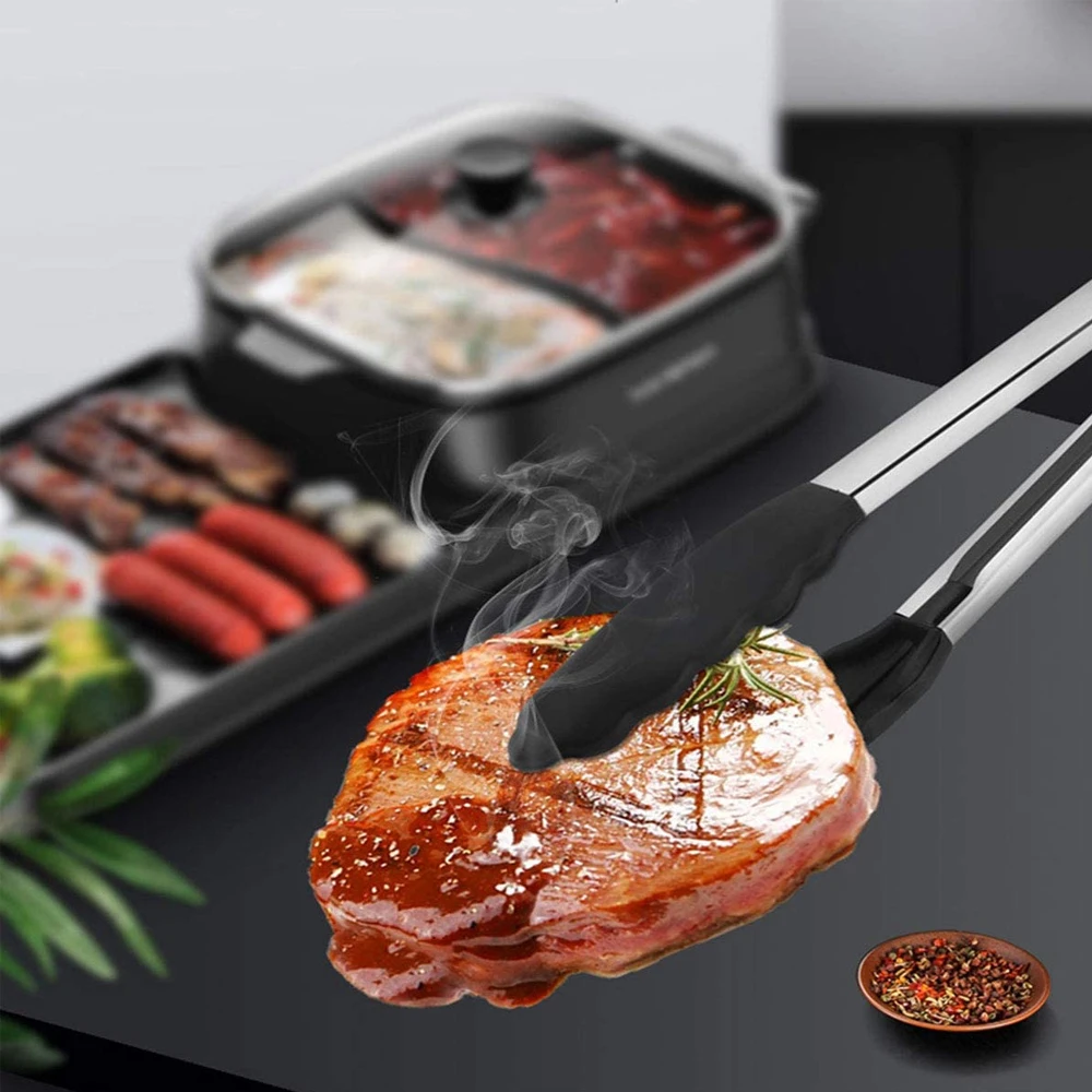 Кухонные силиконовые щипцы для барбекю антипригарный зажим из нержавеющей стали