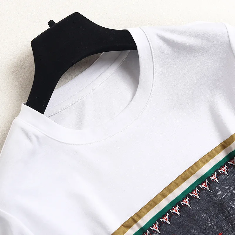 

2021 New Fashion Designers Women Short Sleeve Print Patchwork Summer T Shirts Casual White Tees Tops