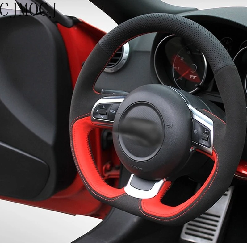 

For Audi A1 A3 A8L S5 S7 SQ5 TT R8 Hand-stitched Leather Suede Steering Wheel Cover Interior Car Accessories