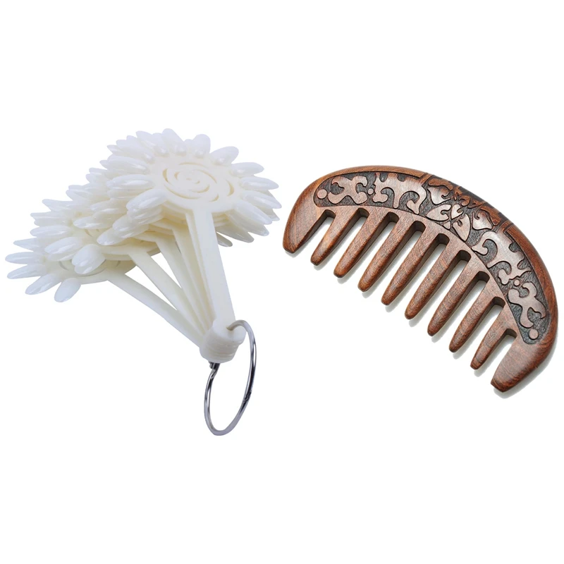 120 Pcs UV False Nail Art Design Tips Display Practice Wheel &amp 1 Wooden Hair Comb Natural Comb(Flower-Wide Tooth) | Красота и