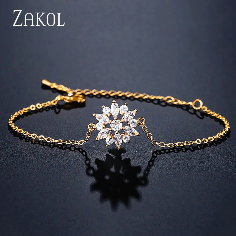 ZAKOL модный розовый золотой цвет цветок кластер Прозрачный Кристалл циркония