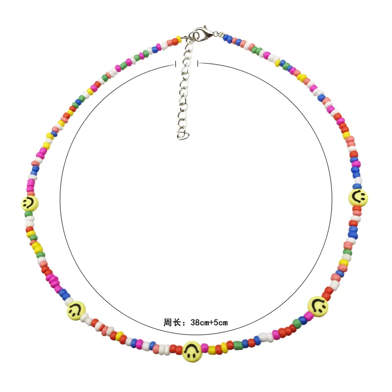 

Bohemian Handmade Multicolor Beads Choker Necklace For Women Fashion Sweet Girls Smile Face Short Chain Dainty Necklace Jewelry