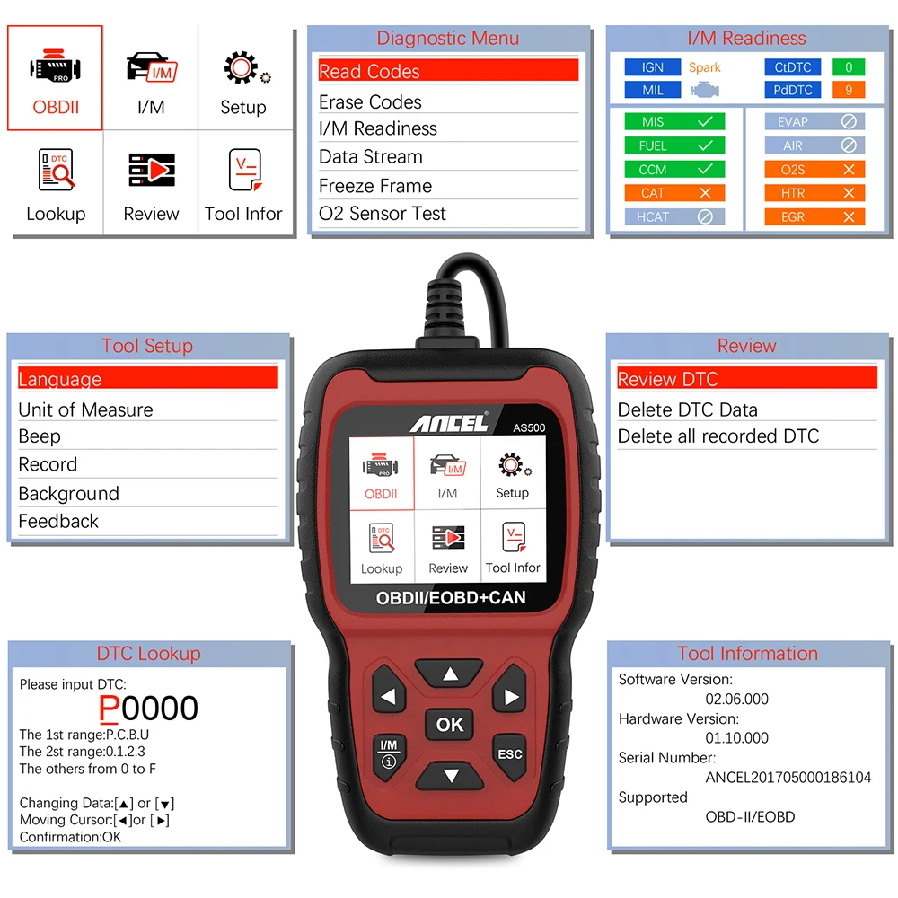ANCEL AS500 Obd2 сканер многоязычный двигателя считыватель кода Obd 2 Автомобильный