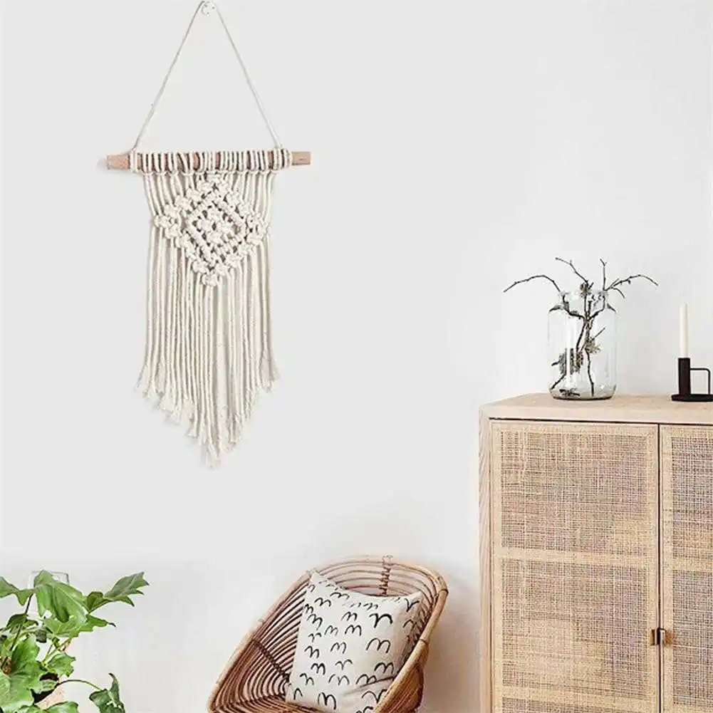 

Macrame Wall Hanging Tapestry Cotton Rope Tassel Hand Woven Bohemian Tapestry Geometric Art Beautiful Living Room Home Decor