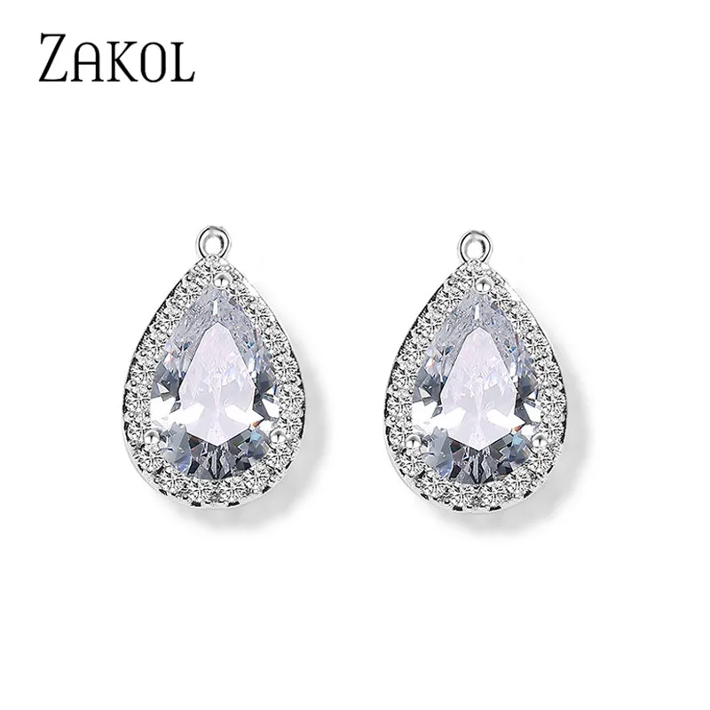 ZAKOL DIY модные ювелирные изделия капли воды Фианиты Серьги фитинги для женщин