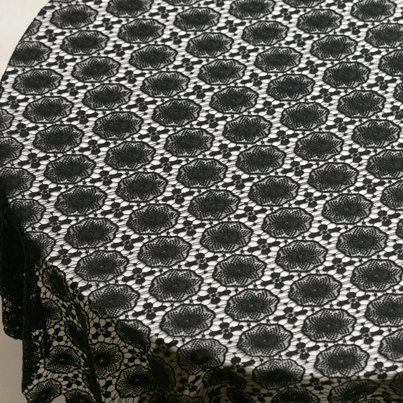 

High-end lace fabric black milk silk three-dimensional embroidery hollow fabric for wedding dress cheongsam garment fabric