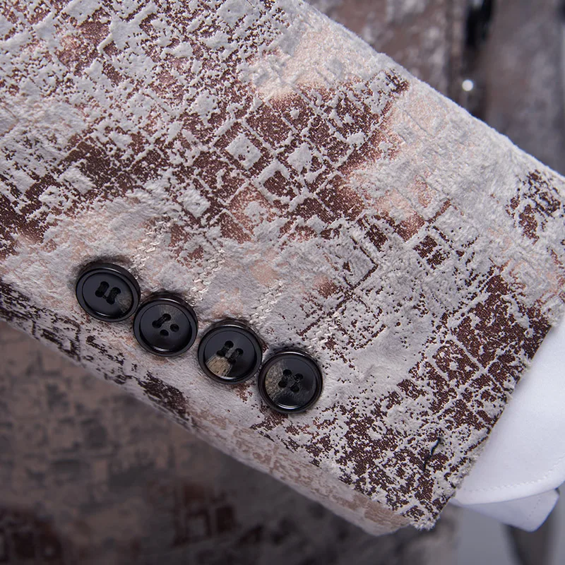 

Rsfocus Light Brown Blue Floral Jacquard Blazers For Men Wedding Groom Party Prom Dress Suit Jacket Mens Casual Blazers XZ354