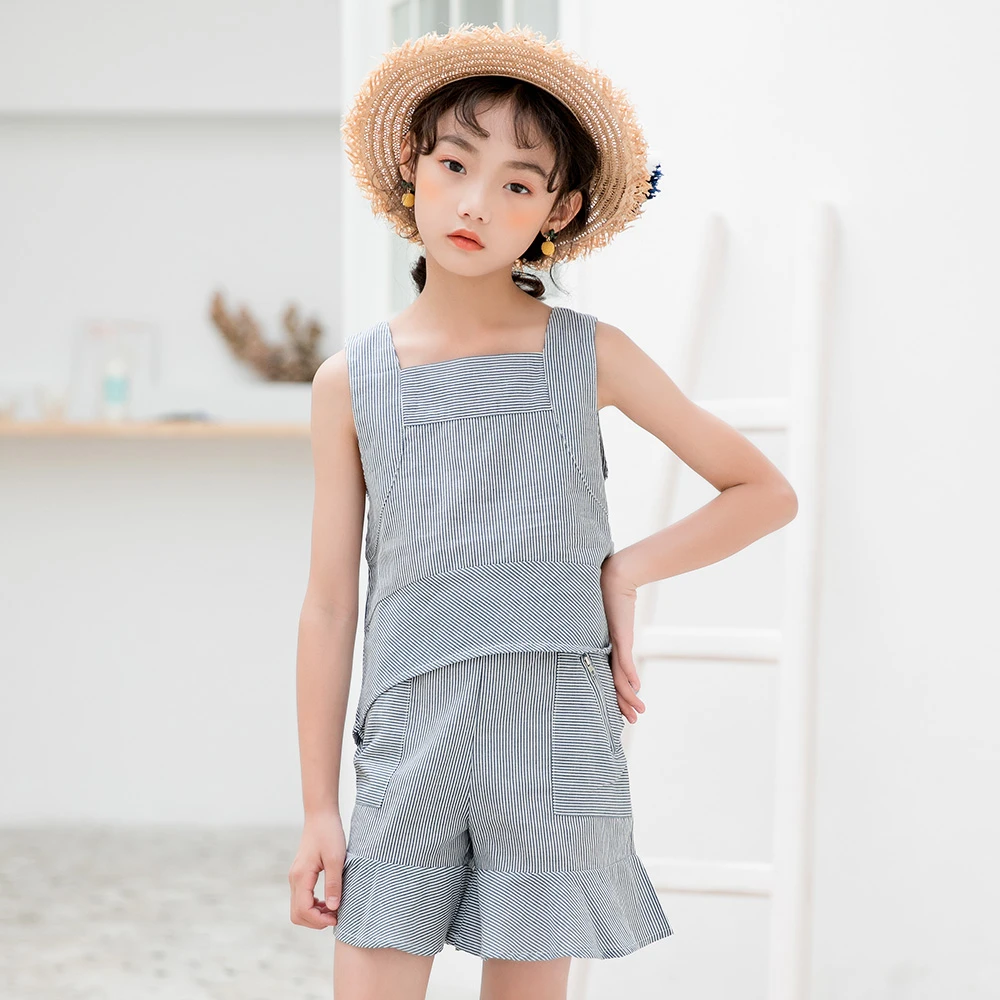 

2020 Teenage Clothes Blouse + Shorts 2 Pcs Girls Set Girl Casual Summer Suit For Girls Baby Kids Clothing Set Patchwork Outfits
