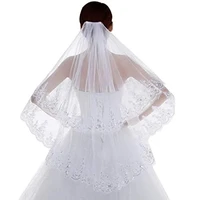 new arrival flare wedding lace veil sparkle hip length veil 2 tier soft tulle bridal veils with comb 2022