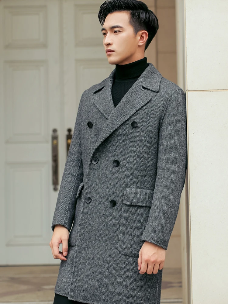 Мужское шерстяное пальто 2020 Длинная шерстяная куртка мужская двубортная
