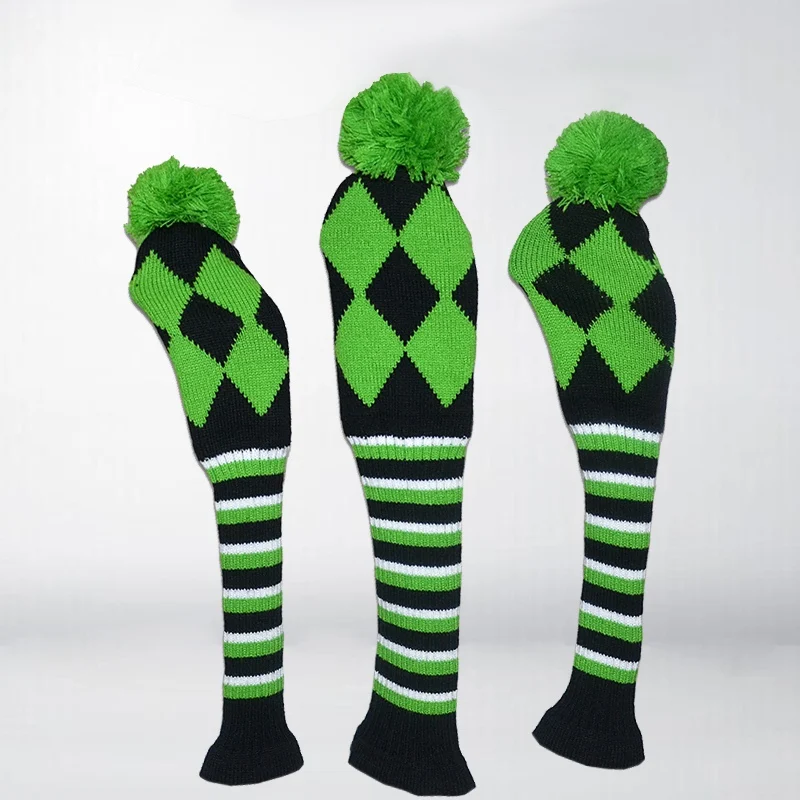 Green Новые Вязаные чехлы для клюшек для гольфа, головные Чехлы для клюшек, аксессуары для клюшек для гольфа, 1, 3, 5 Pom, покрытие для носков, дерево, головной убор для гольфа - Цвет: Green