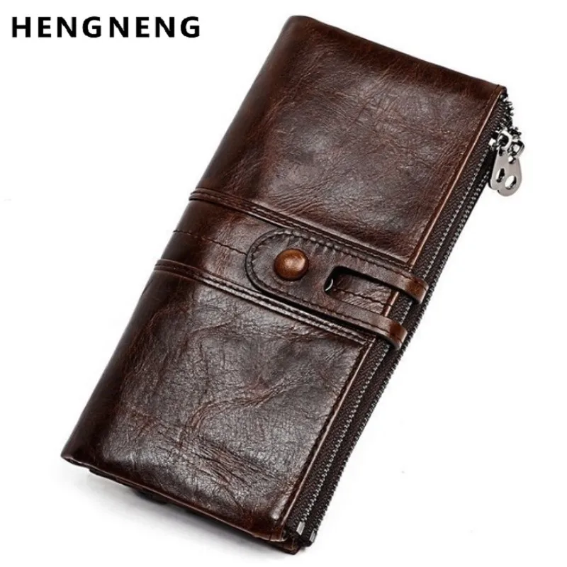 Men Purses Long Zipper Genuine Leather Male Clutch Bags With Cellphone Holder High Quality Card Holder Wallet