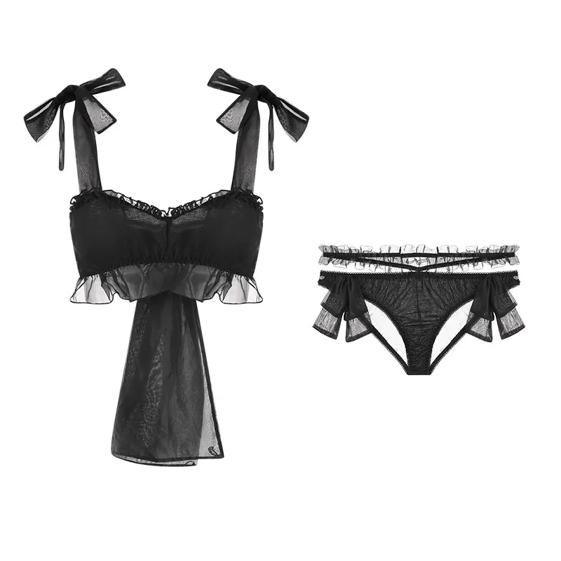 

Hot Sexy Underwear Gauze Exotic Apparel Suit with Bow Tie Decorative Border Lingerie Set Nightwear