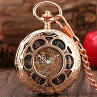 vintage hollow flower roman numerals display men manual mechanical pocket watch exquisite pendant hand winding clock with chain