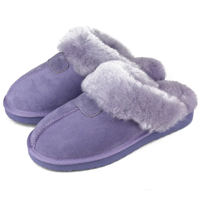 Dream purple UVWP женская домашняя обувь из натуральной овечьей кожи с натуральным мехом; зимние тапочки для женщин; домашняя обувь; теплые шерстяные тапочки - Цвет: Dream purple