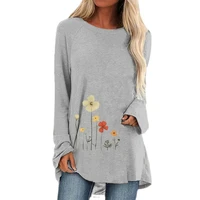 2021 autumn women flowers printed casual t shirt round neck long sleeves cotton loose t shirt ladies streetwear tops