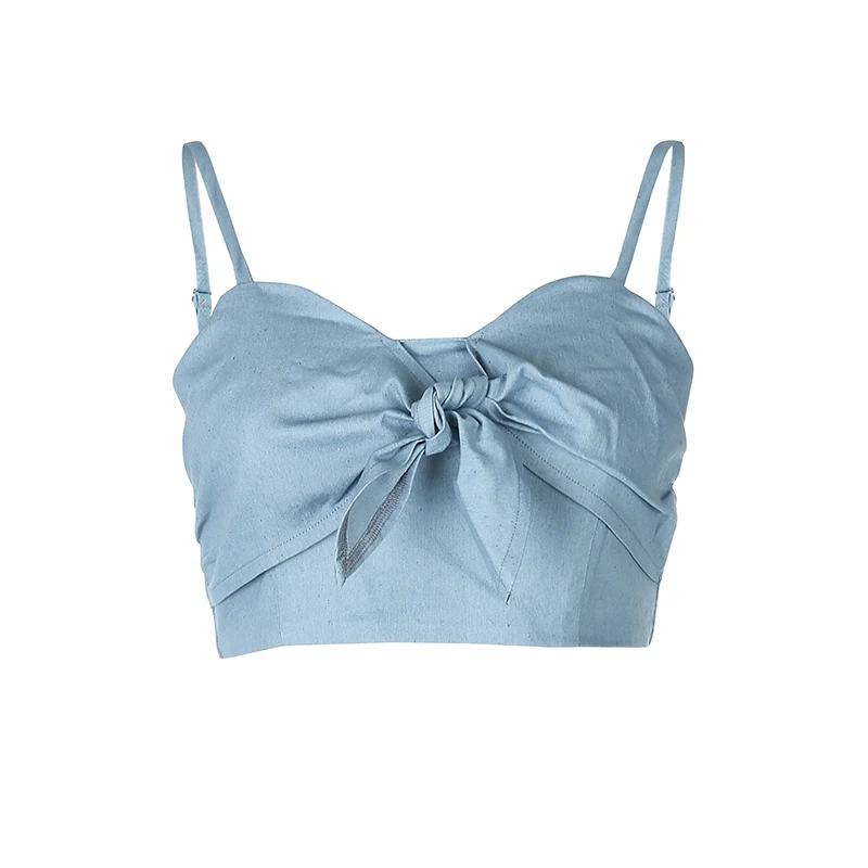 Женский укороченный топ с бантом спереди джинсовая майка женская летняя одежда