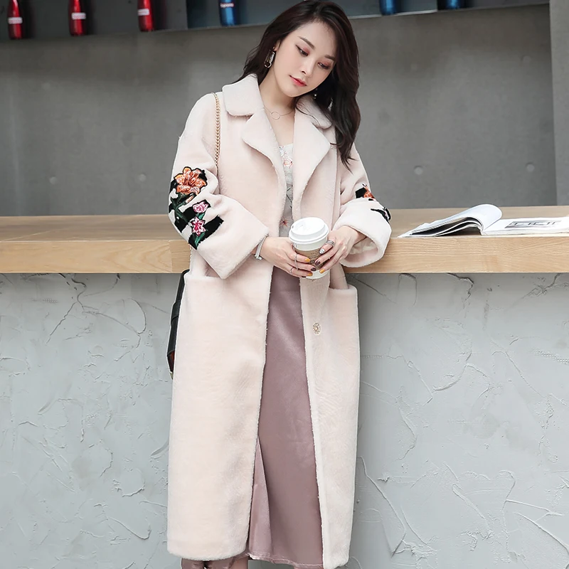 Зимнее женское пальто из натурального меха ягненка Толстая теплая Натуральная