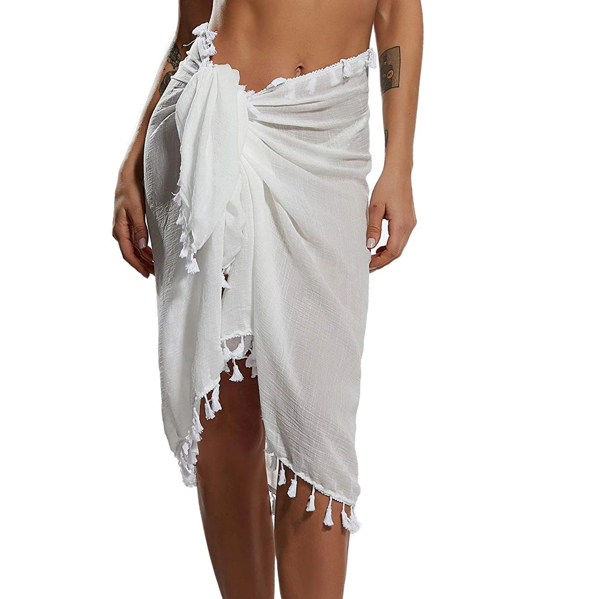 

Women Sexy Beach Wrap Sarong Cover Up,Solid Casual Tassel Chiffon Solid Color Swimsuit Wrap Skirts New Style 2021