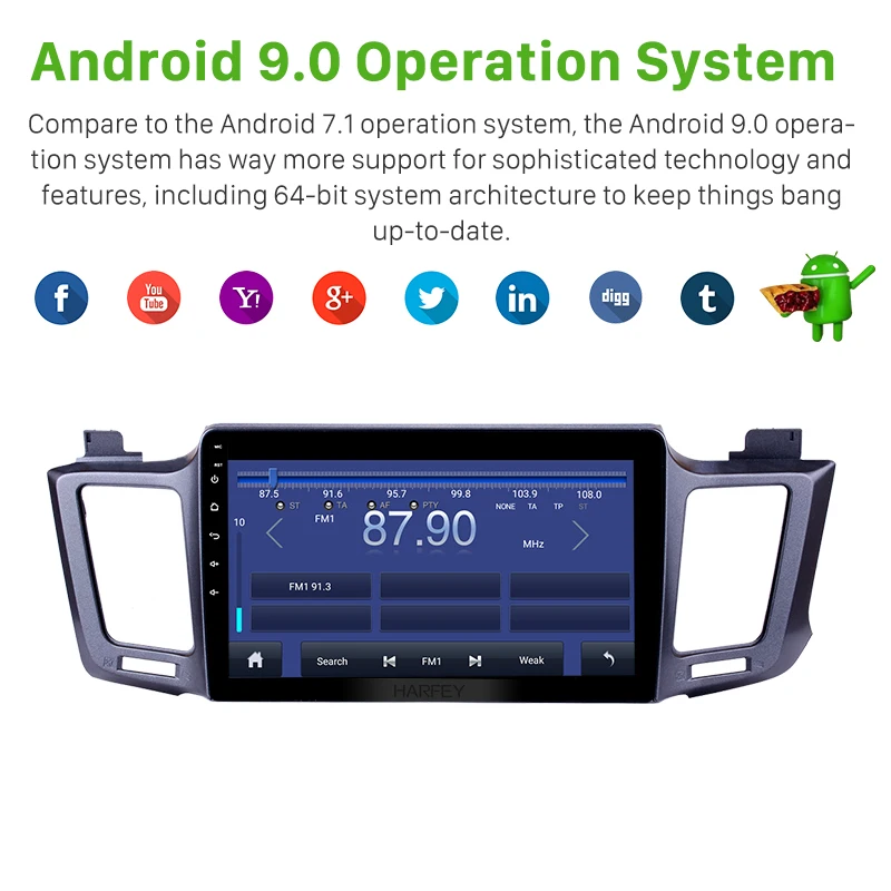 Автомагнитола Harfey с GPS 10 1 дюйма 2Din Android 9 0 для Toyota RAV4 2013 2016 4G Wi Fi AM FM Bluetooth USB DVR