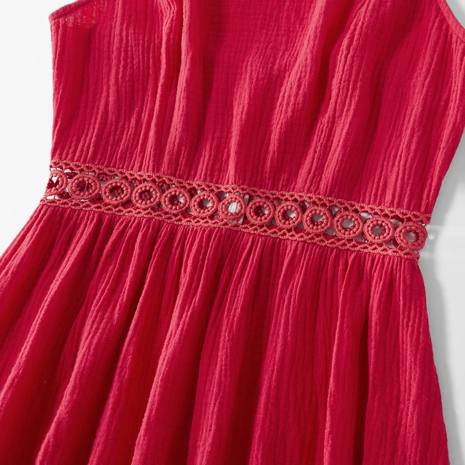 

PatPat 2021 New Arrival Summer Mosaic Full Cotton Hollow Out Lace Flutter-sleeve Tank Dresses for Mommy and Me Family Look