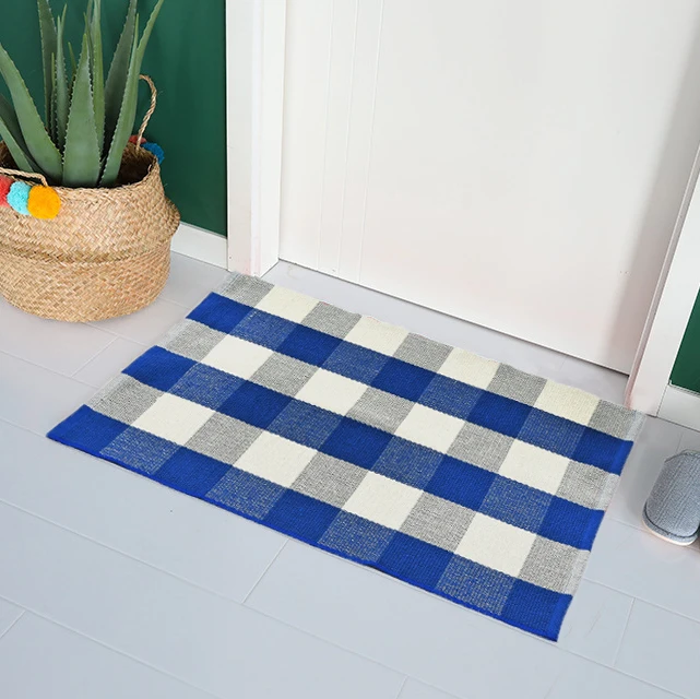 Blue and White Ковер на пол хлопок черный/белый ковер Check коврик ручной клетчатый ковры и маленькие коврики для Ванная комната - Цвет: Blue and White