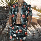 Шорты мужские с гавайской рубашкой и принтом, комплект из 2 предметов, Пляжная рубашка с короткими рукавами на пуговицах, модная уличная одежда, лето 2021