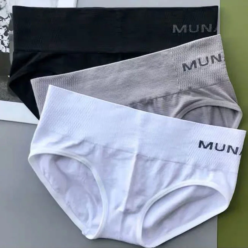 

1Pcs Elastic Mid-Waist Women Panties No Trace Sexy Underpants Nylon-Spandex with Letter Pure Color Breathable Lingerie