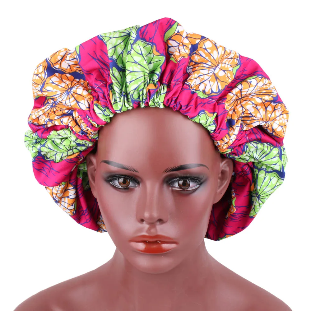 Extra Large Satin Lined African Bonnet Stretch Print Women Turban Ankara Bonnets Cap Hair Accessories