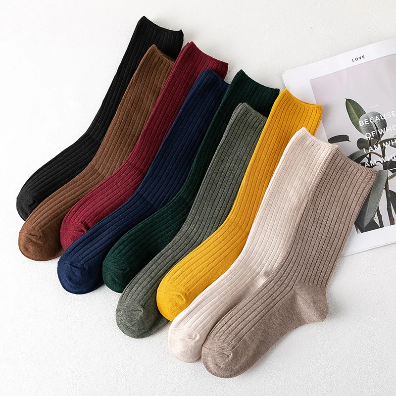 

New Arrive Harajuku Retro Women Cotton Loose Socks For Winter In Tube Korean Pure Color Yellow Designer Christmas Cute Kawaii