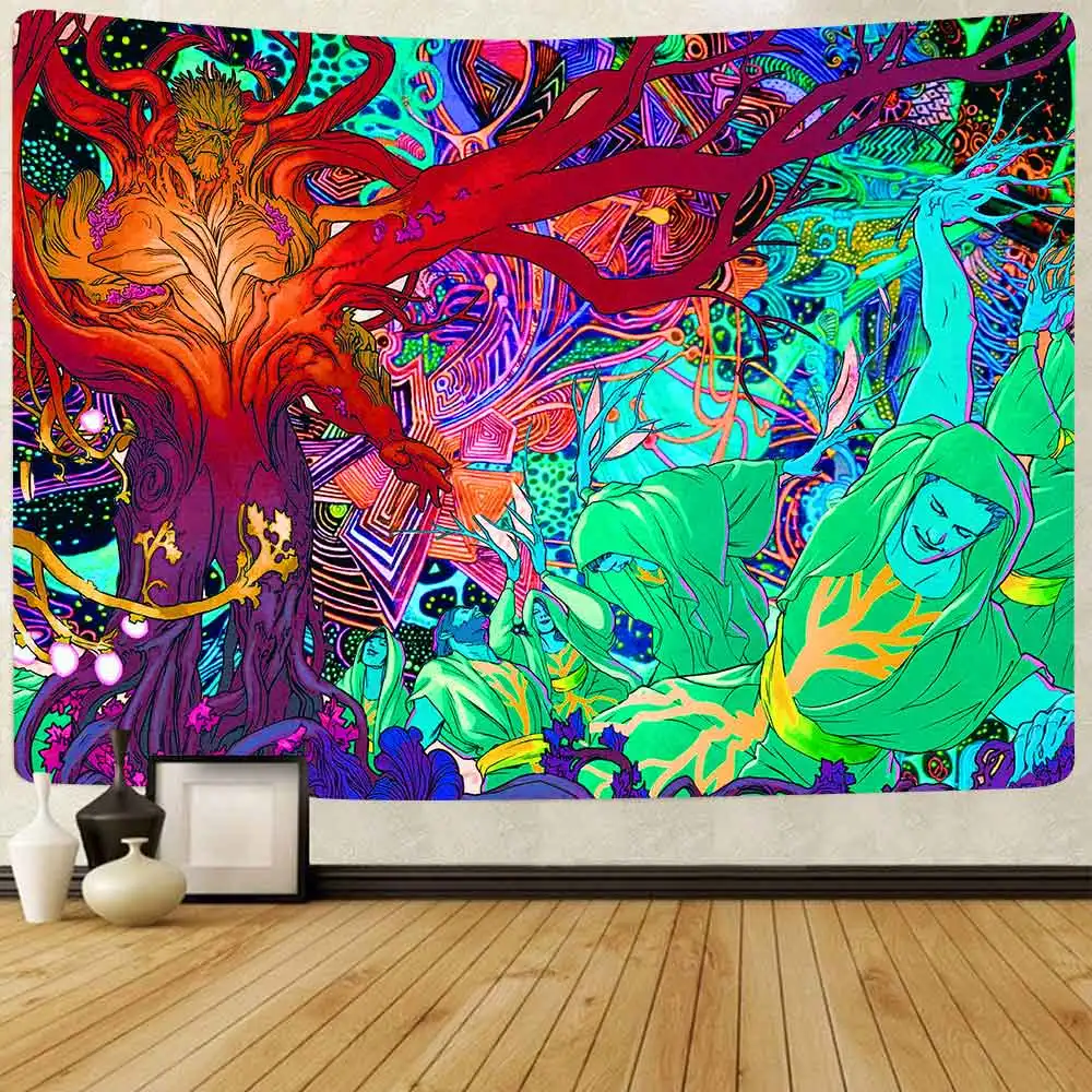 

Psychedelic Astronaut Tapestry Burning Flame Trippy Tree Art Wall Hanging Tapestries for Living Room Home Dorm Decor