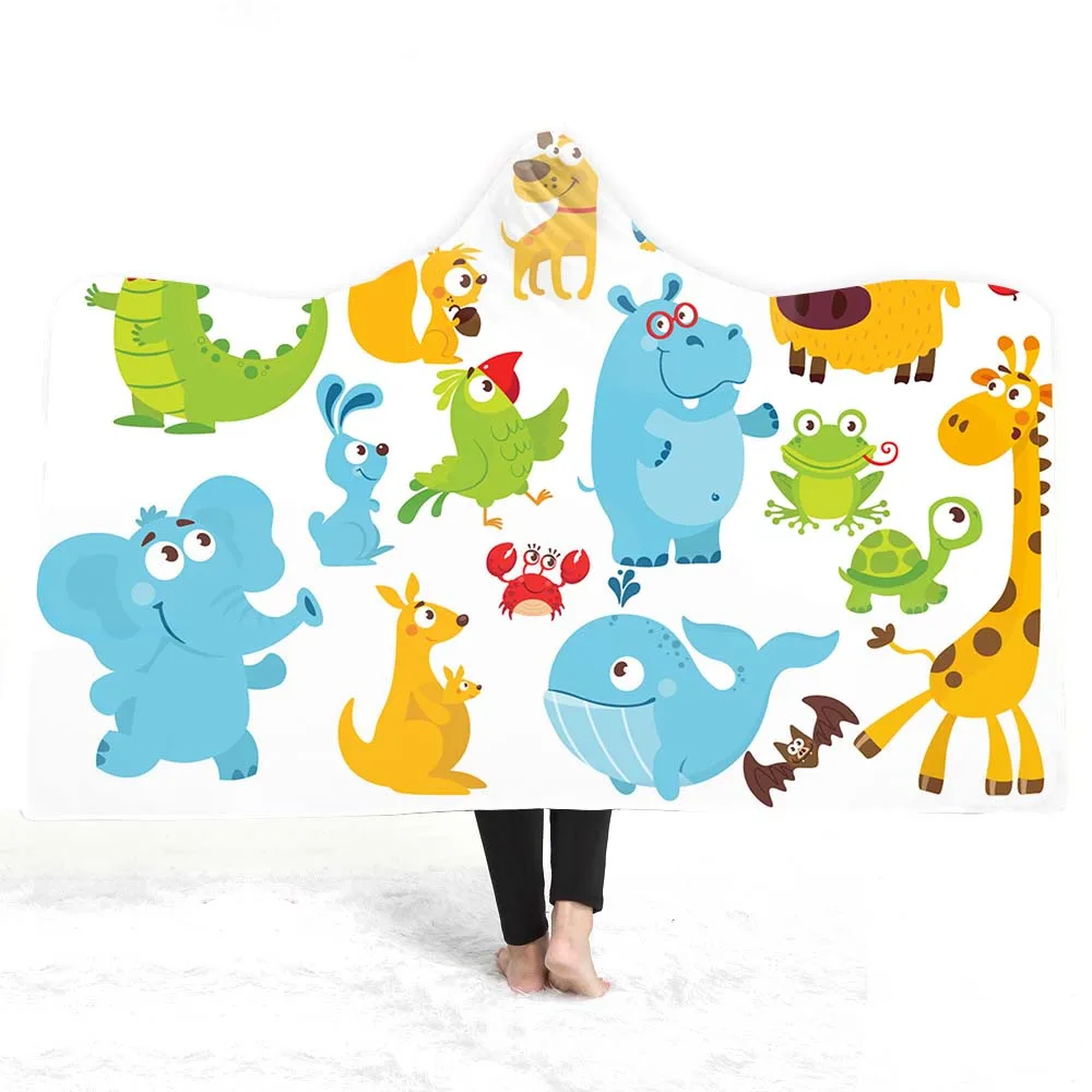 

Free shipping Christmas Gift Animal Elephant Lion Tiger Hippo Giraffe Pattern Sherpa Fleece Hooded Blanket Cloak Sofa Throw