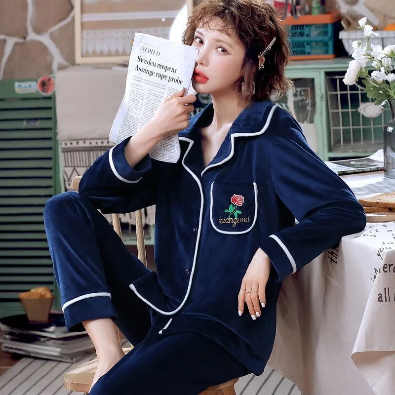 

Sleepwear Flannel Couple Pajamas 2PCS Shirt&pant Casual Soft Bathrobe Winter Warm Long Sleeve Nightwear Sleep Set Soft Homewear